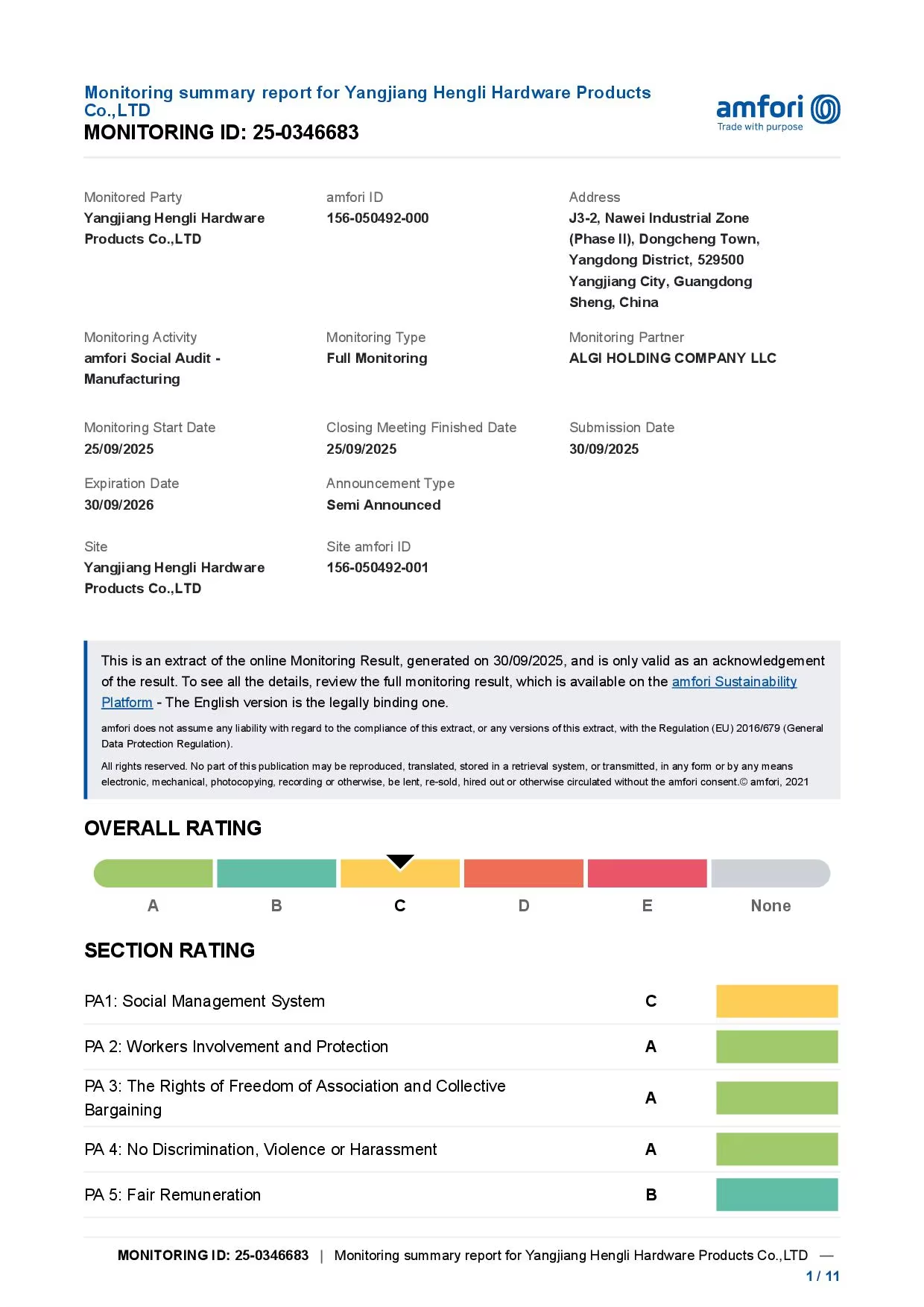 BSCI audit summary