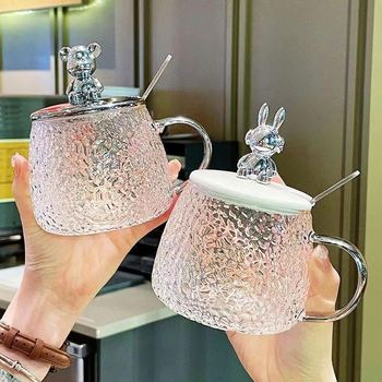 bear lid glass mug set