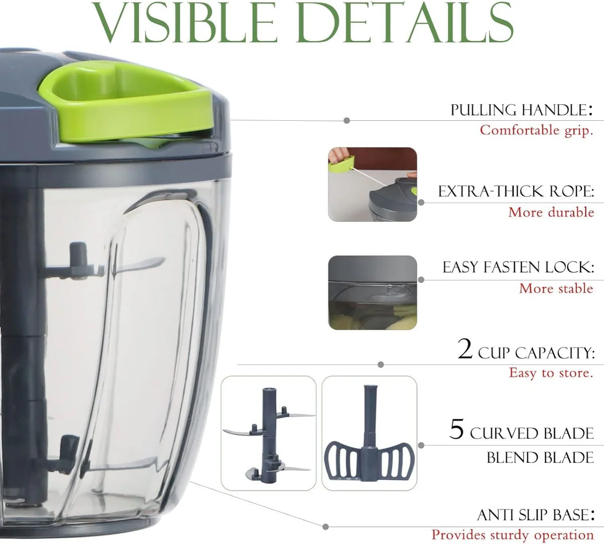 900ml Pull-Cord Food Chopper image 2